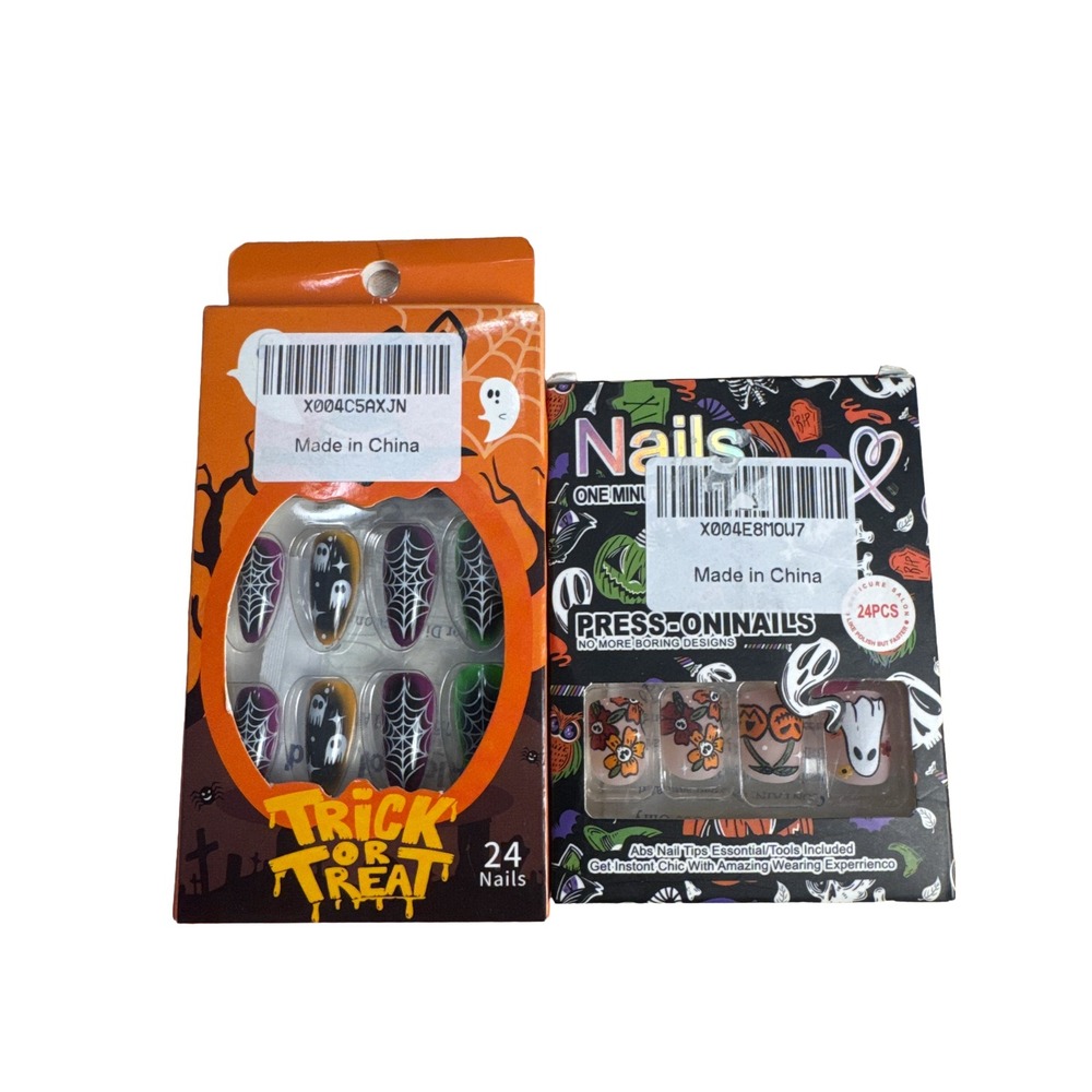 Halloween Press On Nails Bundle Lot of 2 Ghost Pumpkin Spider Web Nail Art Set